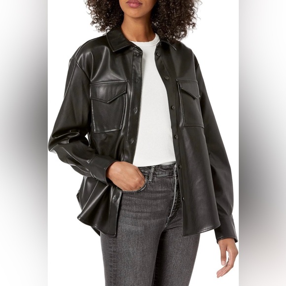 The Drop Tops - EUC: The Drop Size L Elegant Black Faux Leather Shirt Jacket!